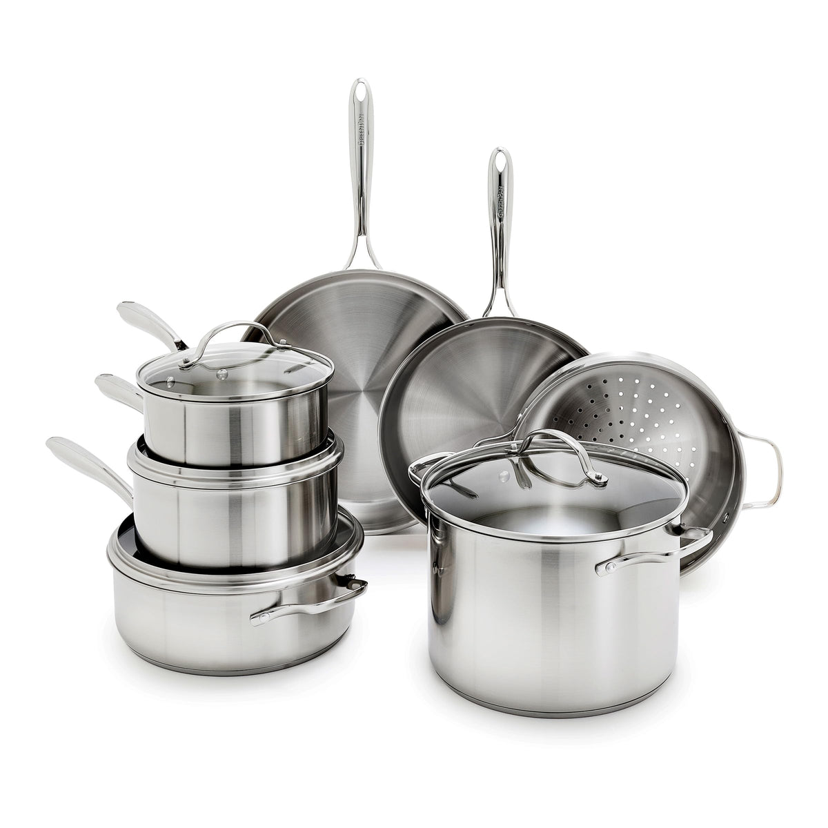GreenPan Stainless Steel Cookware Set, 11 Piece Pots & Pans, Silver