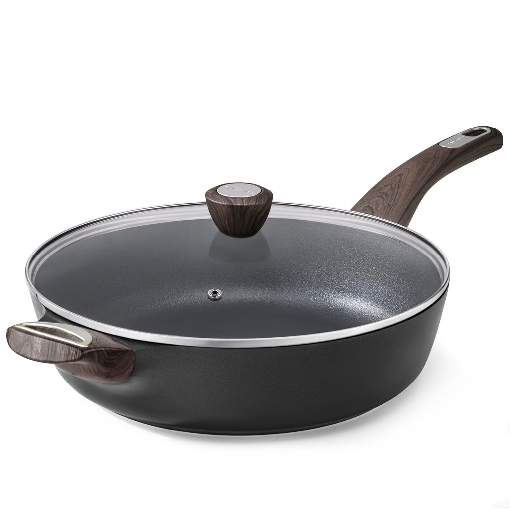 SENSARTE Nonstick Frying Pan Skillet with Lid, 12 Inch Large Deep Frying Pan, 5 Qt Non Stick Saute Pan with Cover, Induction Pan, Healthy Non Toxic Cooking Pan with Helper Handle, PFOA PFOS Free