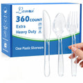 Lamosi 360 Count Extra Heavy Duty Clear Plastic Forks, Spoons, Knives | 150 Forks, 150 Spoons, 60 Knives Disposable Plastic Silverware Set, BPA-Free, Heat Resistant for Weddings, Parties & Events