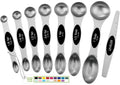 Spring Chef Stainless Steel Magnetic Measuring Spoons Set of 8, Black | Dual Sided Metal Teaspoon & Tablespoon Measuring Spoons with Leveler for Dry & Liquid Ingredients, Nesting, Dishwasher Safe