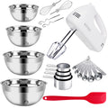 WEPSEN 5-Speed Electric Hand Mixer, 4 Large Mixing Bowls Set, Handheld Mixers with Whisks Beater, Stainless Steel Metal Nesting Bowl Measuring Cups Spoons Kitchen Cake Blender for Baking Supplies