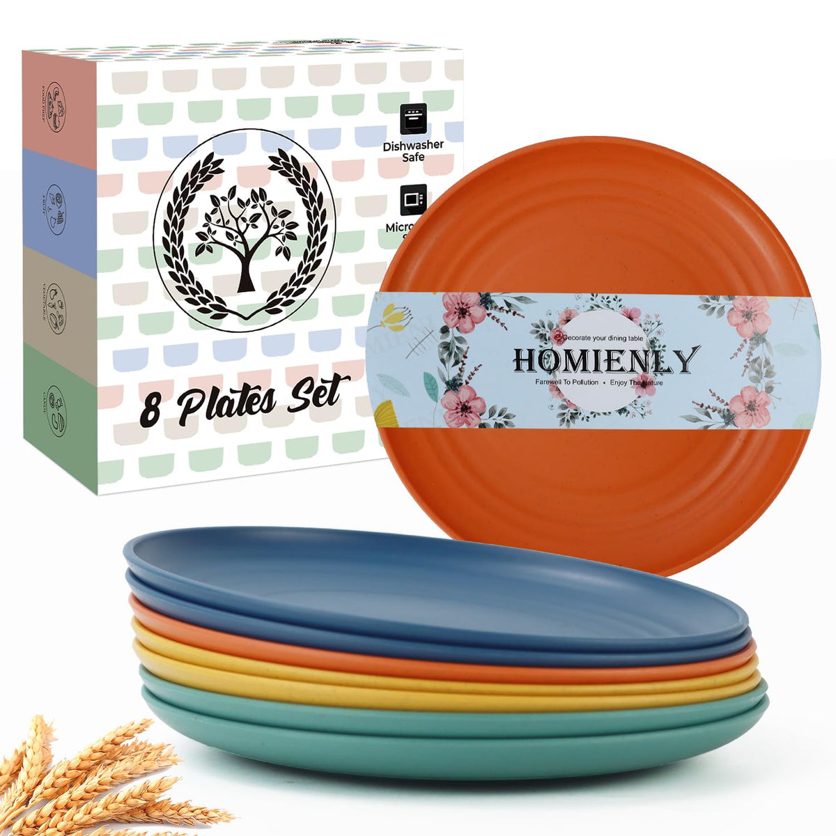 Homienly 5.7 Inch Small Plates-Wheat Straw Mini Plate, Unbreakable Plate Set Ideal for Dessert, Appetizers, Small Serving, Side Dish, Lightweight Dessert Dishes Plates, Set of 8, Colorful