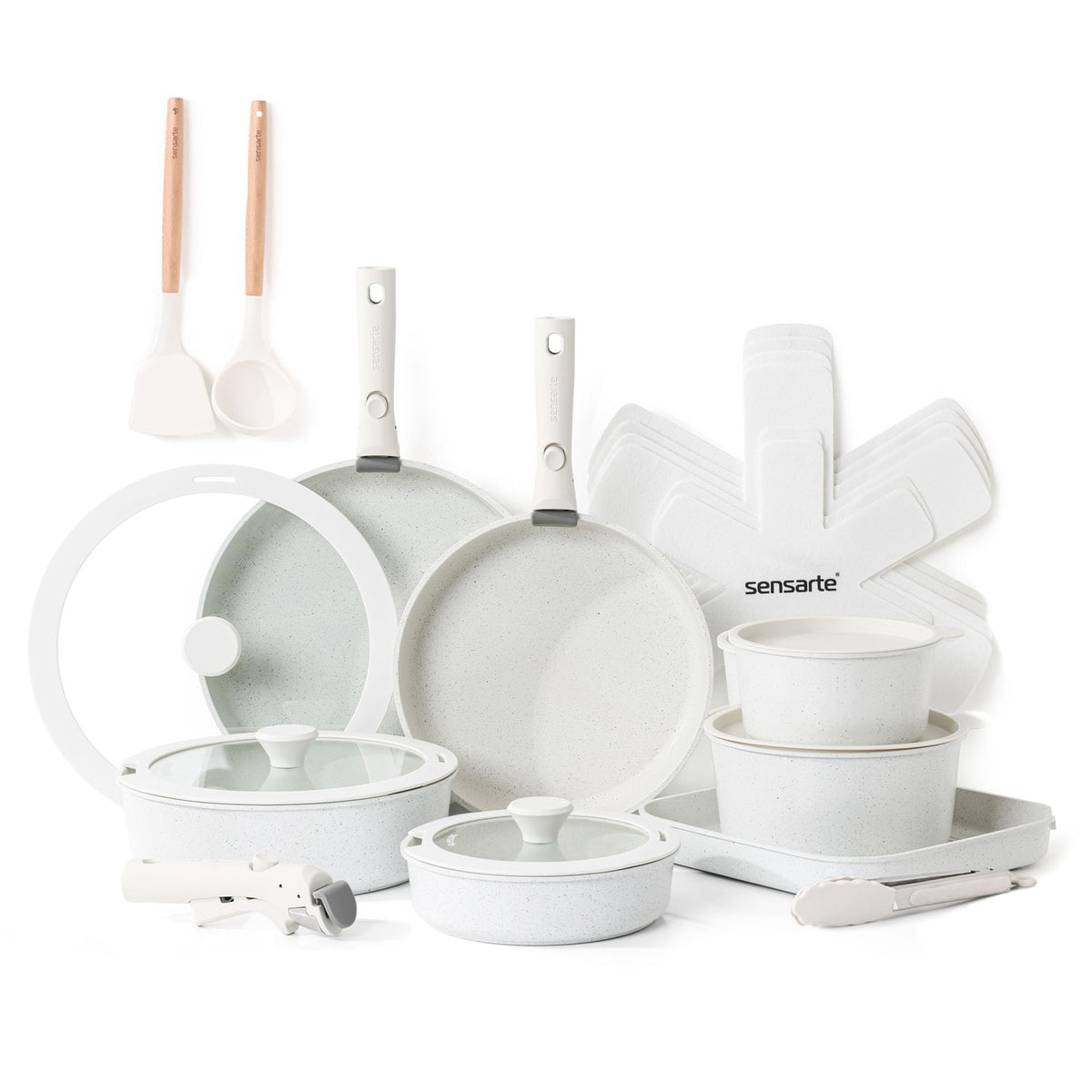 SENSARTE 24 Piece Nonstick Detachable Handle Pots and Pans Set White