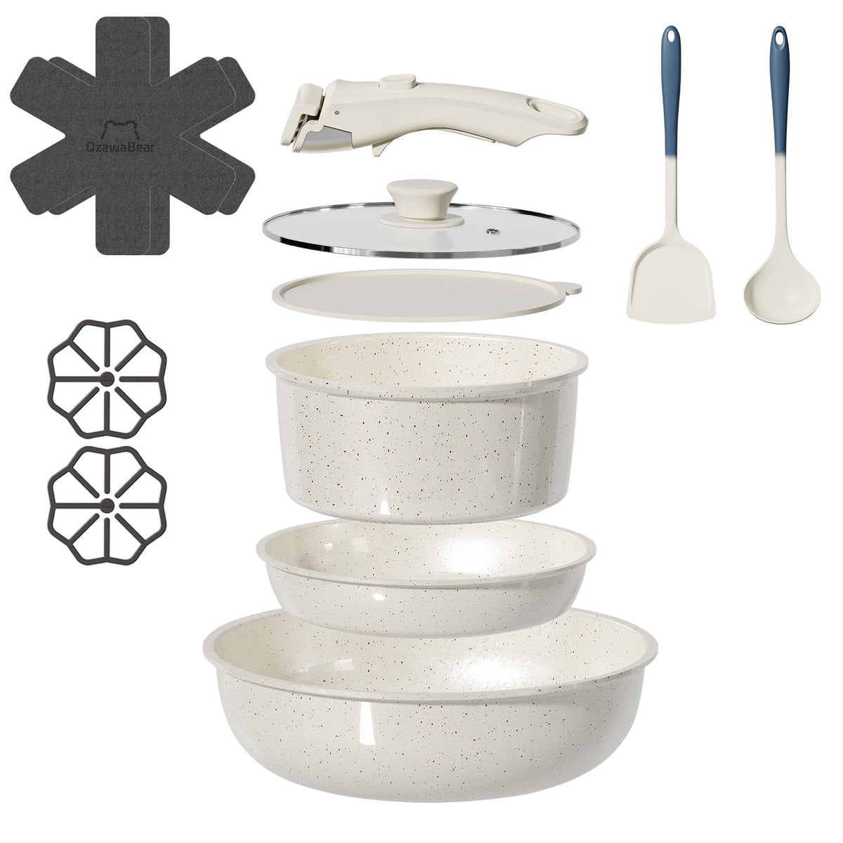12 Pcs Pots and Pans Set Non Stick, Detachable Handle Cookware