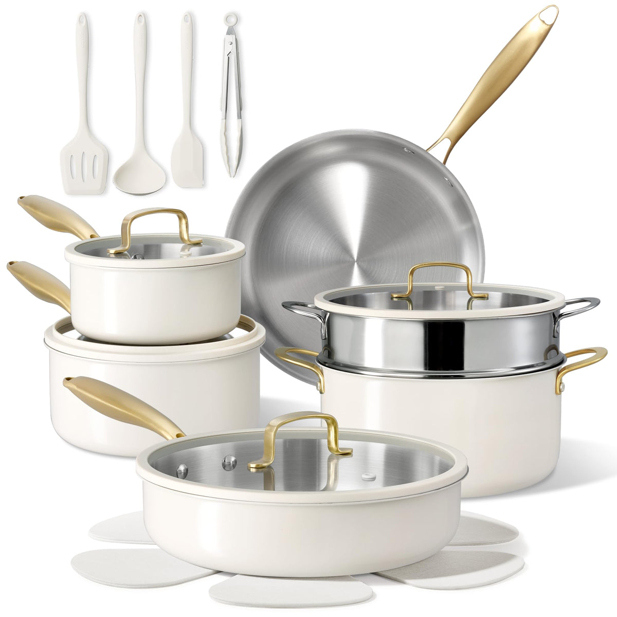 CAROTE 18 PCS Stainless Steel Cookware Set, Pots and Pans Set