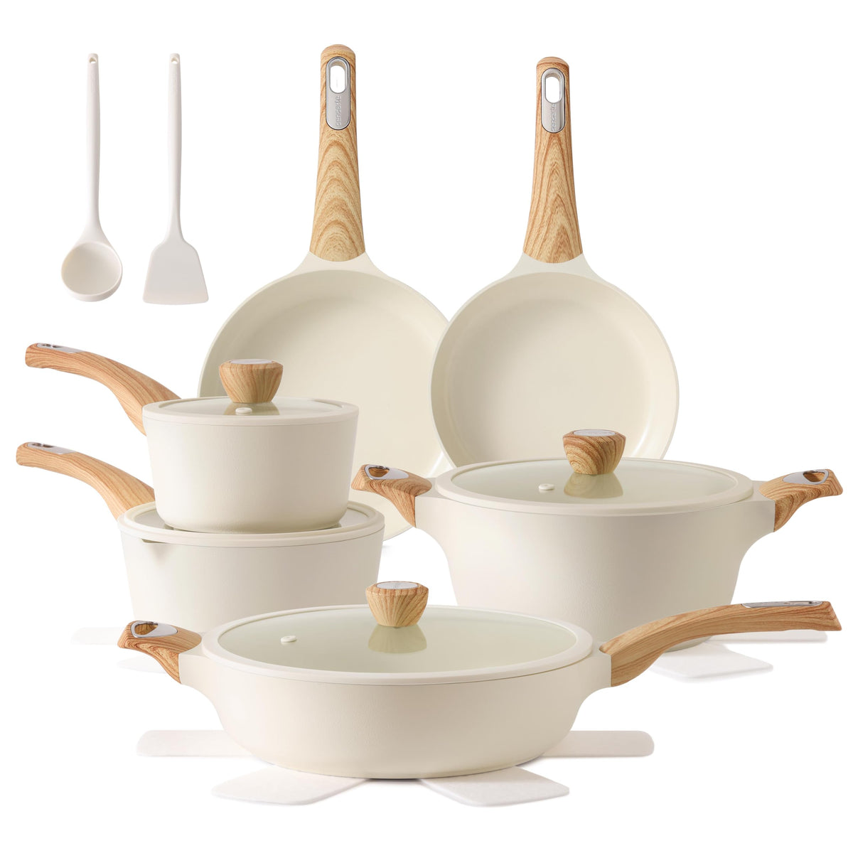 SENSARTE Ceramic Pots and Pans Set Nonstick, Induction Cookware Sets, 18-Piece Non-toxic Cookware, Healthy Non Stick Kitchen Cooking Set, with Frying Pans Set, PFAS PTFE PFOA PFOS Free, White