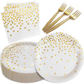 WXLDGHQ White and Gold Paper Plates Napkins Party Supplies | Disposable Gold Dot Paper Dessert Plates,105 PCS Birthday Plates and Napkins Party Supplies for Wedding(Serves 35 Guests 7")
