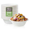 Vplus 200 Pack 12 OZ Compostable Paper Bowls, Bagasse Bowls，White | Disposable Compostable Bowls Bulk, Eco-friendly Bagasse Bowls, Heavy-duty Bowls, Perfect for Milk Cereals, Snacks, Salads