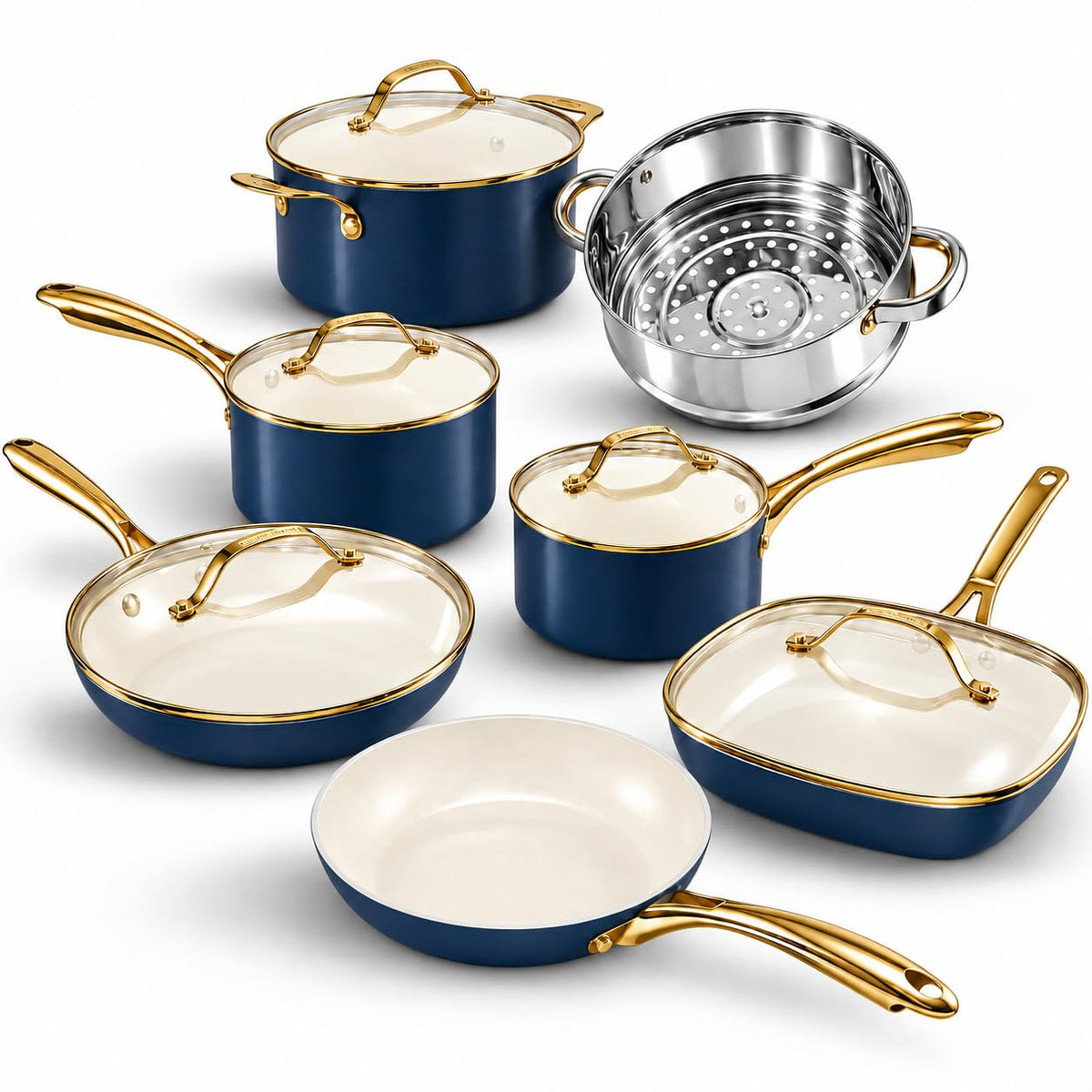 GOTHAM STEEL 12 Pc Titanium Ceramic Cookware Set Nonstick, Diamond Infused
