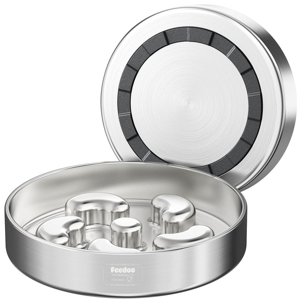 Feedoo Slow Feeder Dog Bowl-2Cups for Medium Breeds, Double Wall Food-Grade Stainless Steel, Heavy Duty with Non-Slip Rubber Base, Puzzle Maze Bowl to Slow Down Eating