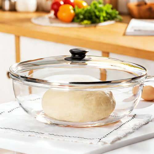 6 QT Large Glass Mixing Bowl with Lid for Sourdough Bread Making & Proofing | Dough Rise Clearly in This 6QT Glass Bowl with Ventilated Lid Oven-Safe Ideal for Sourdough Proofing Mixing & Storing