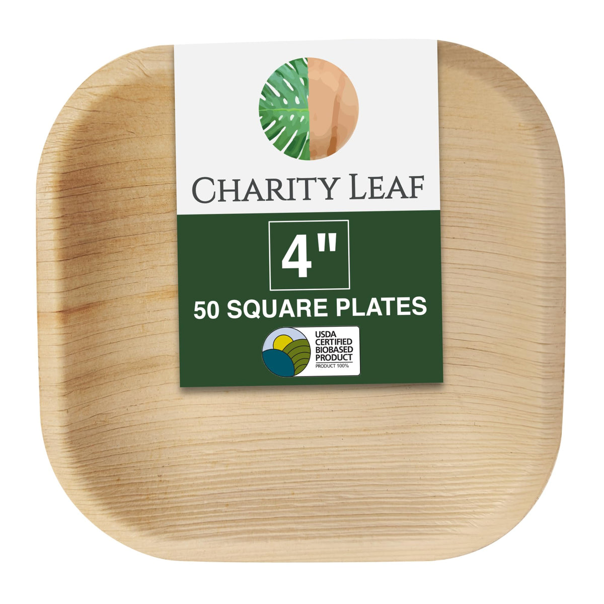 Charity Leaf Disposable Bamboo 4" Square Plates (50 pieces) Bamboo Serving Platters, Disposable Boards, Eco-Friendly Dinnerware For Weddings, Catering, Events