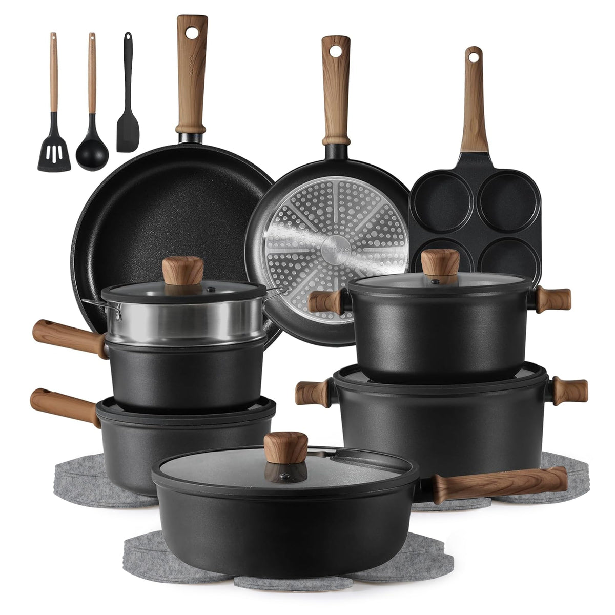 CAROTE 24pcs Nonstick Cookware Sets, Pots and Pans Set