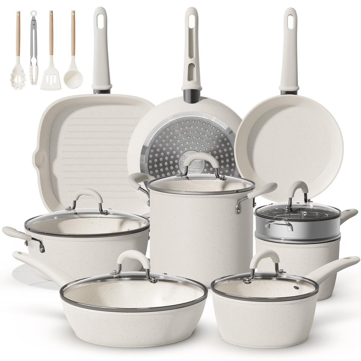 Bazova 24Pcs Pots and Pans Set Non Stick,Titanium Ceramic Cookware Sets
