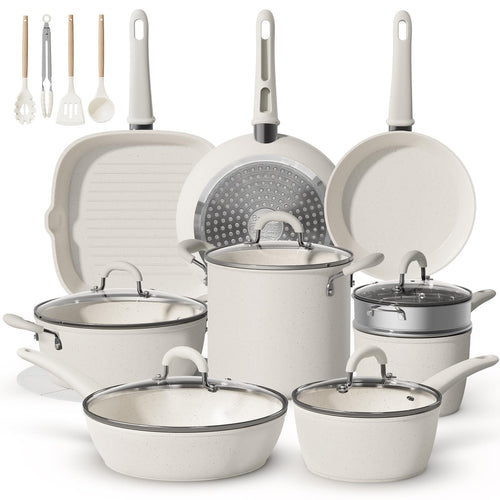 Bazova 24Pcs Pots and Pans Set Non Stick,Titanium Ceramic Cookware Sets