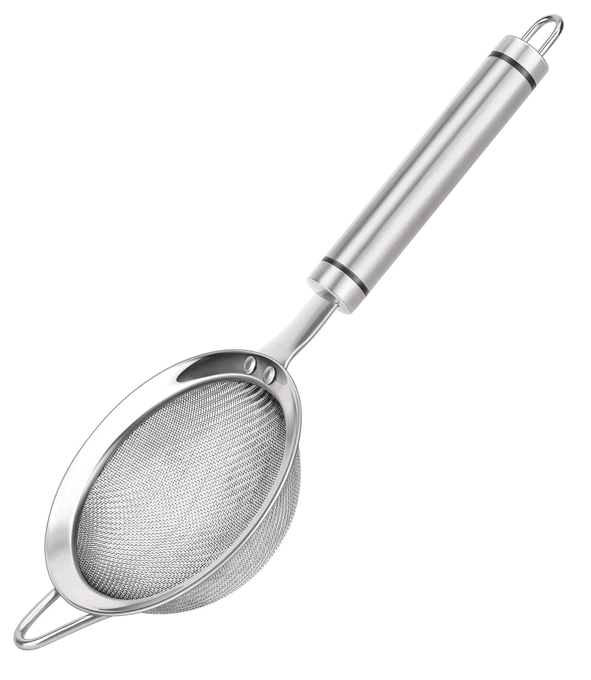 SUNWUKIN Fine Mesh Strainer with Handle Tea Sifter Stainless Steel Sieve | 18/8 Metal, Dishwasher Safe, Small strainer, Reinforced rim, Rust-proof, Hang loop, Filter for Food Rice Fruits Juice Drinks