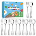 DRKIO 12Pcs Stainless Steel Toddler Utensils Small Metal Kids Silverware | Food-grade, Ideal Transitional Baby Forks and Spoons, Cute pattern, Designed for Children, Dishwasher Safe, Mirror Polished