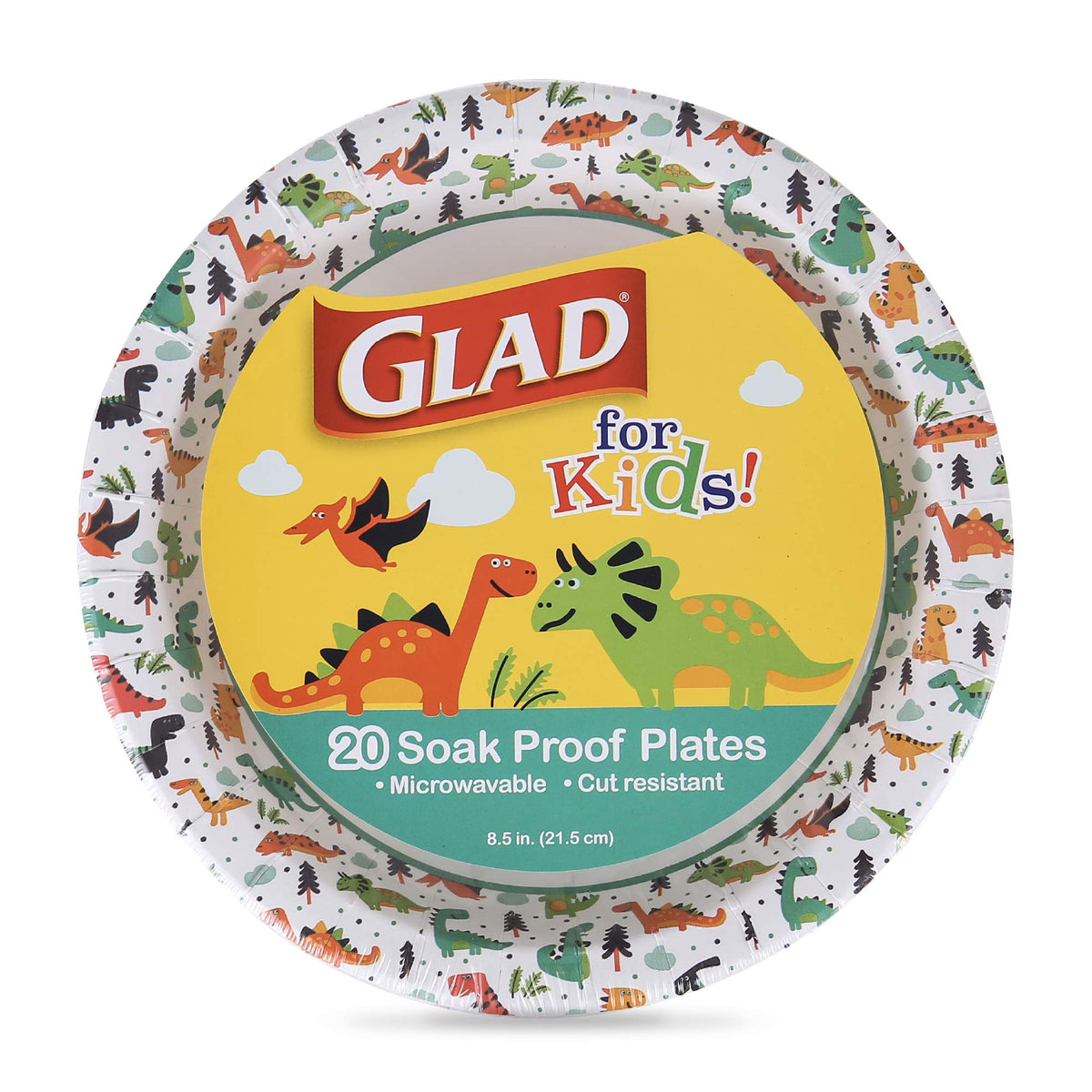 Glad for Kids Disposable Paper Plates, Dinosaurs, 8.5 Inch, 20 Count | Heavy-duty, soak-proof, cut-resistant plates for birthdays, parties, and everyday meals