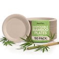 Jenvita Bamboo Paper Plates, 50 Pack, 9 Inch Disposable | Sturdy, Microwave Safe, Compostable, Heavy Duty, PFAS Free, Biodegradable, FSC Certified, Plastic Alternative
