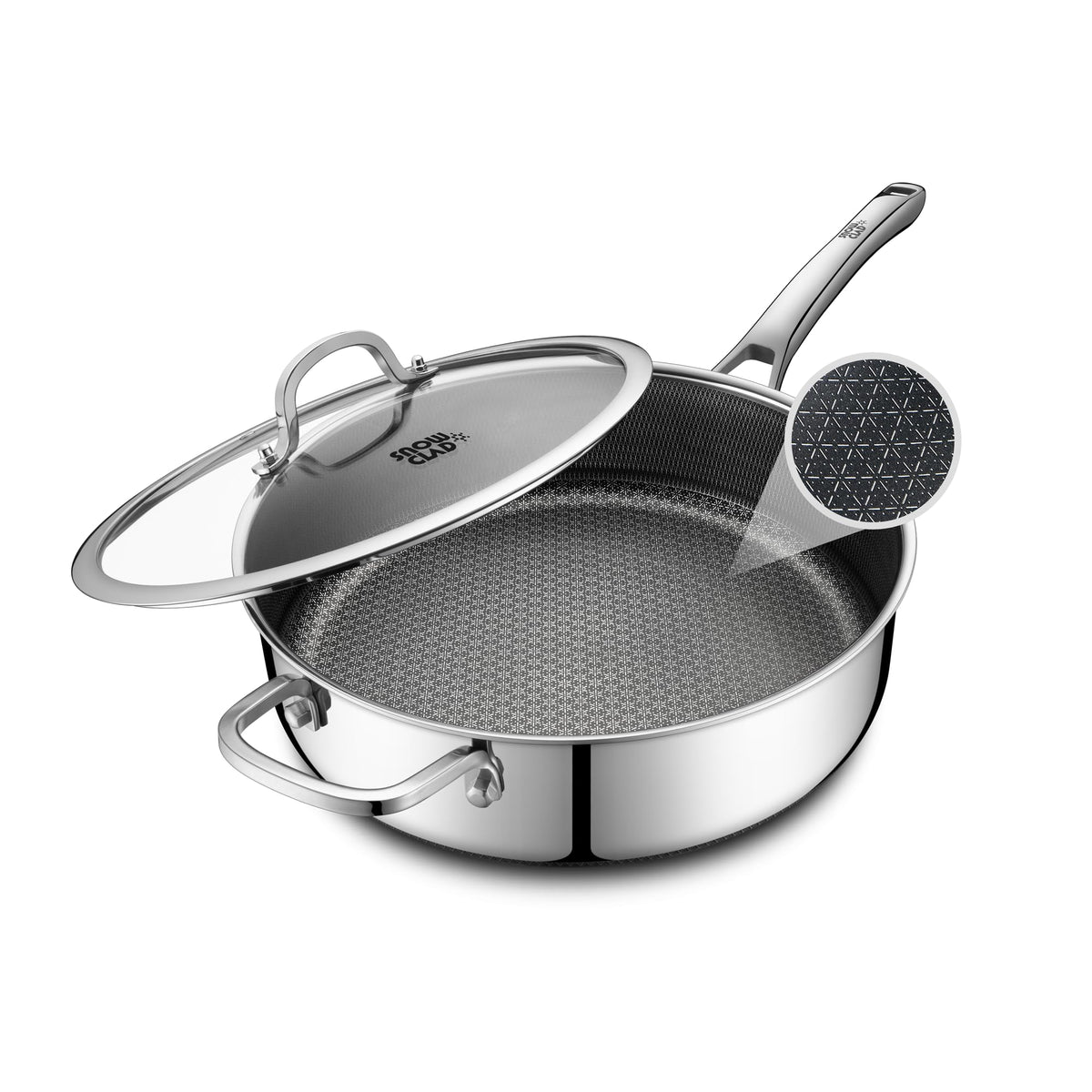 Frying Pans Nonstick with Lid,Hybrid Non Stick 6.5 Quart Saute Braiser pan,PFOA Free Cookware,12.5 inch Stainless Steel skillet, Dishwasher and Oven Safe,Works on Induction,Ceramic and Gas Cooktops