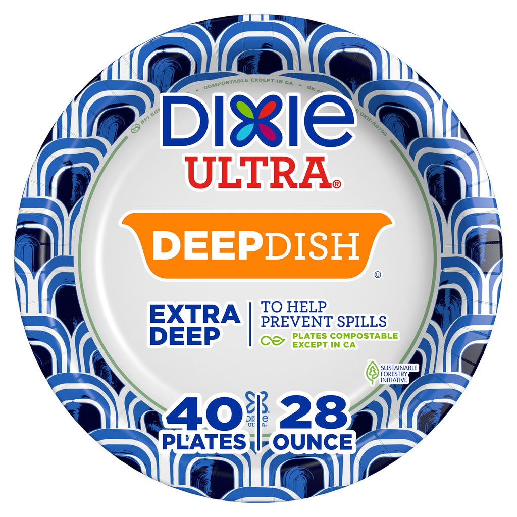 Dixie Ultra Deep Dish Paper Plates, 40 Count, 28 oz, Disposable Plates, | Heavy duty paper plates with deep dish design, party plate, microwave-safe, soak-proof, cut resistant, easy cleanup