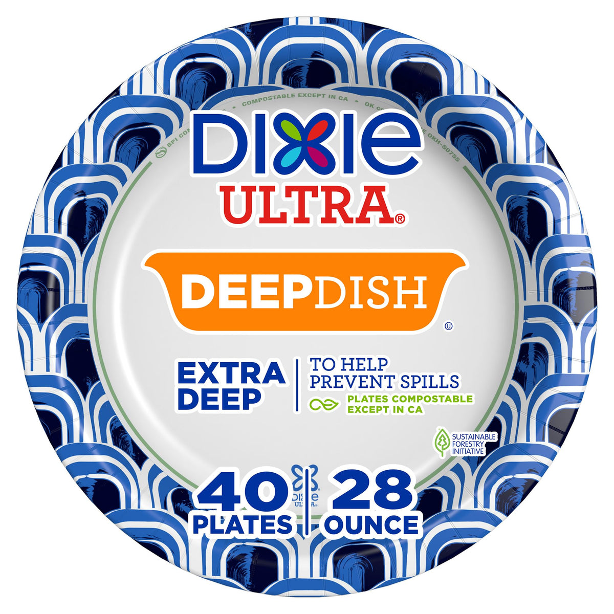 Dixie Ultra Deep Dish Paper Plates, 40 Count, 28 oz, Disposable Plates, | Heavy duty paper plates with deep dish design, party plate, microwave-safe, soak-proof, cut resistant, easy cleanup