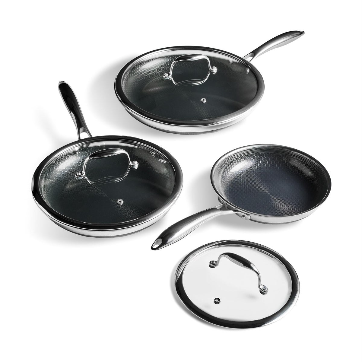 HexClad 6pc Hybrid Nonstick Frying Pans Set with Lids, 8, 10 & 12" Pans