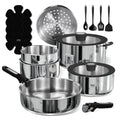 CAROTE 18pcs Tri-Ply Stainless Steel Cookware Set with Detachable Handle