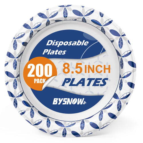 BYSNOW 200 Pack 8.5 inch Heavy Duty Paper Plates Disposable | Thickened Bulk Plates, Leak And Soak Proof For Dinner, Party, Birthday, Picnic, Banquets, Catering Events, Barbecues
