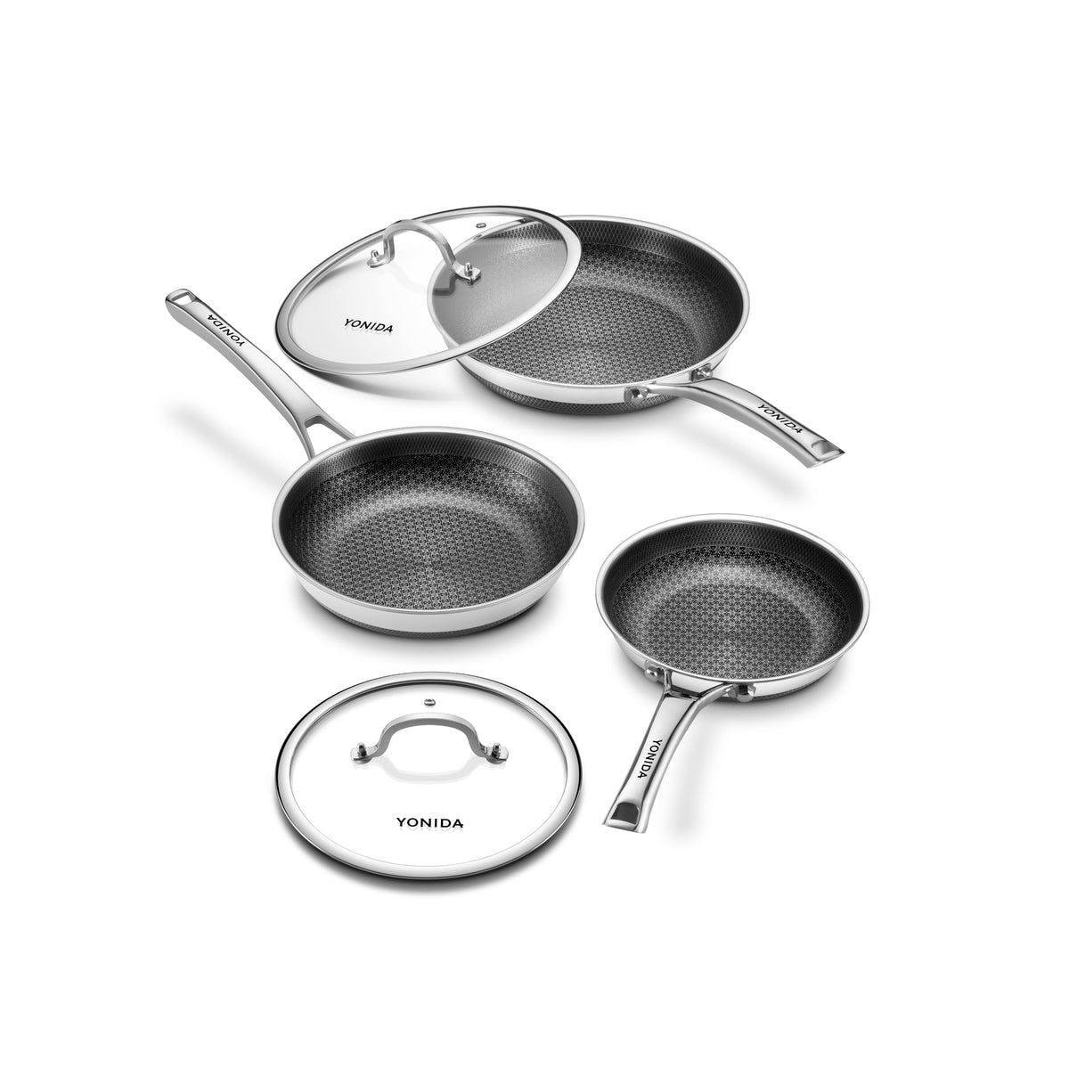 Non Stick Frying Pans set,8/10/12 Inch Nonstick Ceramic Pans with Lids