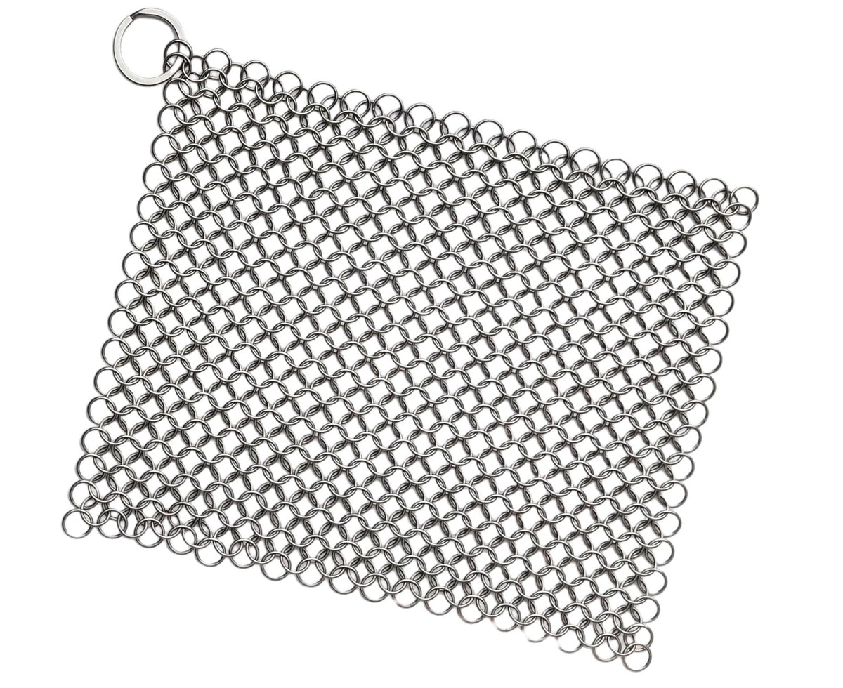 PIBC 8"x6" Cast Iron Scrubber Stainless Steel Chainmail Cleaner for Pre-Seasoned Pans, Griddles, BBQ Grill and Pot Cookware Cleaning