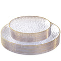 SUT 36Pcs Clear Plastic Plates, Hammered Plates Disposable Heavy Duty, Clear Disposable Plates With Gold Rim, Fancy Plastic plates Include 18 Dinner plate and 18 Dessert plate for Wedding