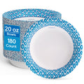 MUCHII 20 oz Paper Bowls, 180 Count Printed Disposable Large Bowls Bulk | Blue,Large Soup Bowls,Soak Proof,Big Bowls,Dessert,Salad,Breakfast,Lunch,Dinner Meals,School Cafeteria