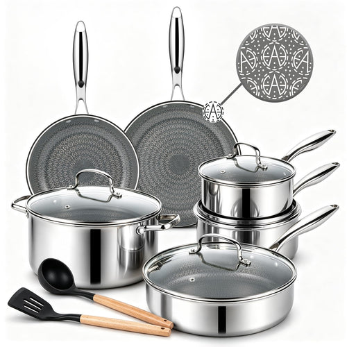 Ammeloo Hybrid Stainless Steel Cookware Set, Nonstick Pots and Pans