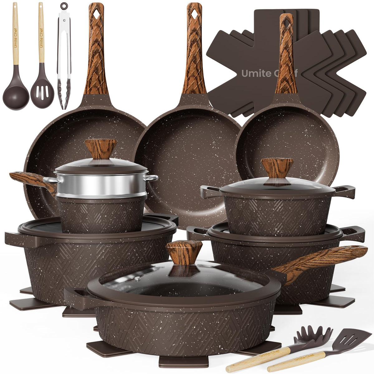 Umite Chef Pots and Pans Set Non Stick, 26pcs Nonstick Cookware Sets