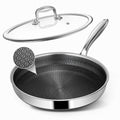 Vocvee Frying Pans, 10-inch with Lid, Hybrid Frying Pans Stainless Steel Skillets, Dishwasher & Oven-Safe, Stay-Cool Handle, PFOA Free Cookware, Compatible with All Cooktops