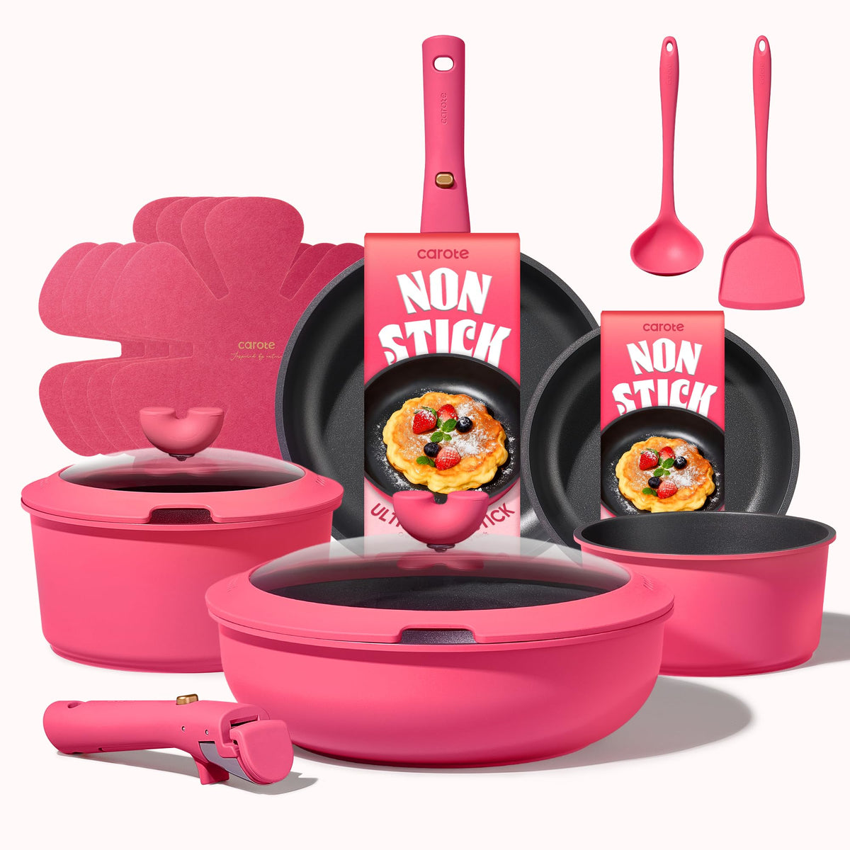 CAROTE 15pcs Pots and Pans Set Non Stick, Cookware Set Detachable Handle