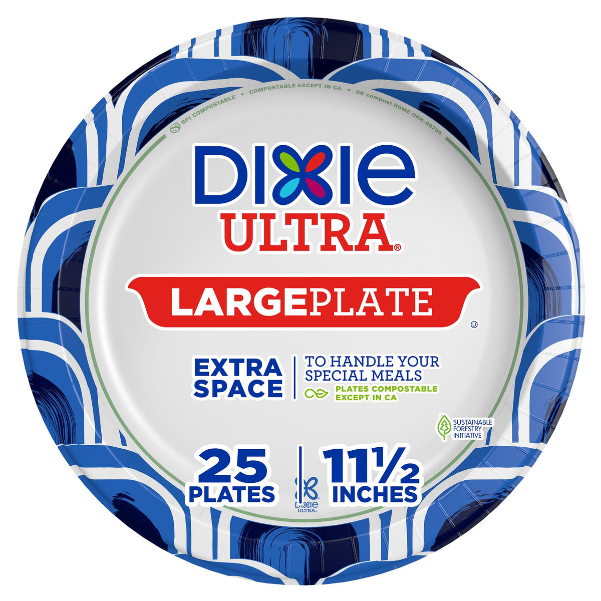Dixie Ultra Heavy Duty Paper Plates, Large, 11-Inch, 25 Count, 3X Stronger* | Heavy duty, disposable, microwave-safe, soak-proof, cut resistant, great for heavy, messy meals, and offer easy cleanup
