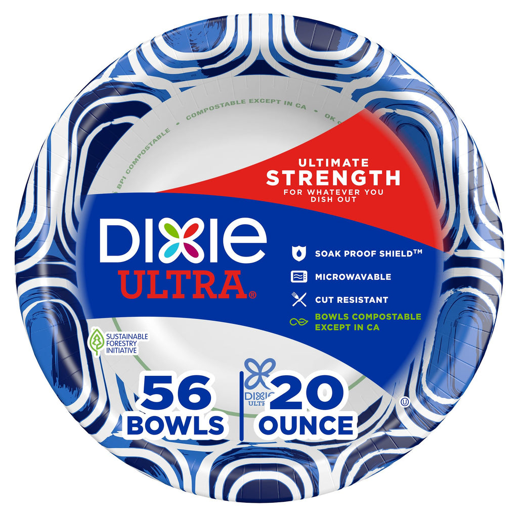 Dixie Ultra Large Paper Bowls 20 Oz, Disposable Bowls, 56 Count | Disposable paper bowls for breakfast, lunch, and dinner; microwave safe serving bowls for easy cleanup, compostable