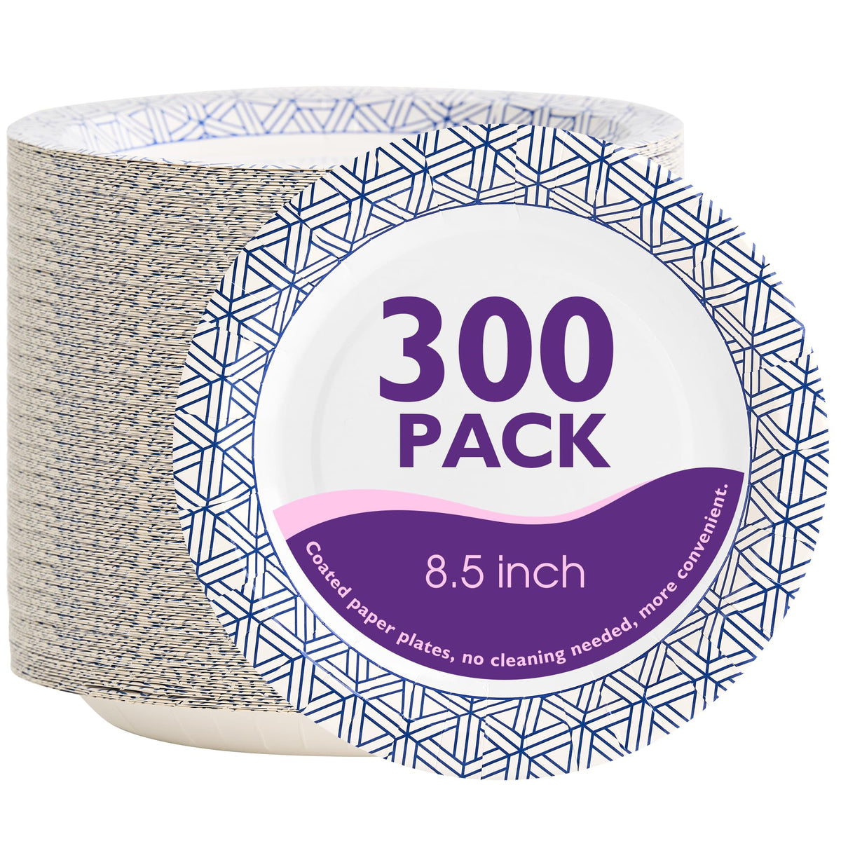 PACKINNO Disposable Paper Plates 8.5 Inch 300 Count | Soak Proof and Cut Resistant Heavy Duty Paper Plates Bulk for Parties, Picnics, Camping, and Everyday Meals