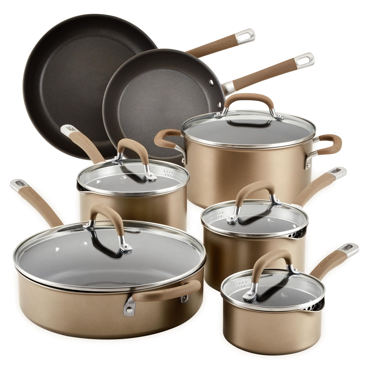 Circulon Premier Professional Induction Pots and Pans Set, 12-Piece, Bronze