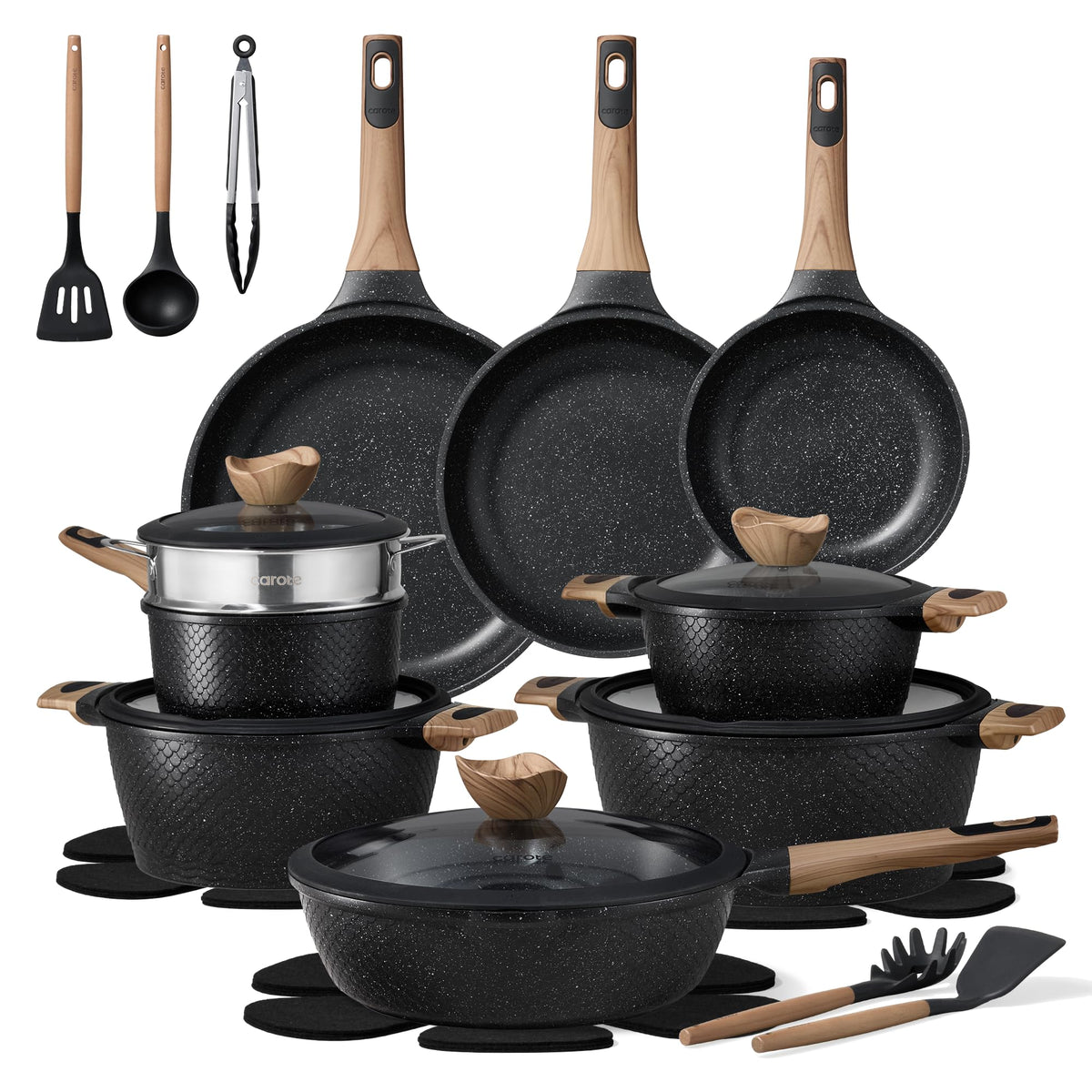 CAROTE 26pcs Non Stick Pots and Pans Set, Cookware Sets