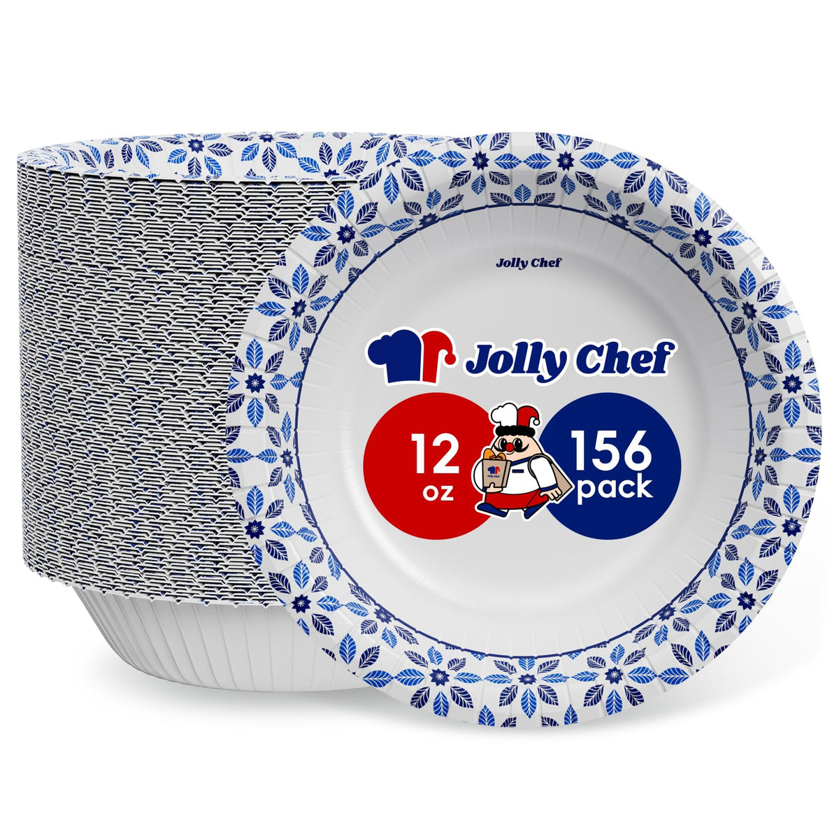 JOLLY CHEF 156 Count Paper Bowls 12 oz Disposable | Soak Proof, Heavy Duty Printed Disposable Small Bowls Bulk for Dinner or Thanksgiving