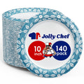 JOLLY CHEF 10 inch 140 Pack Disposable Paper Plates | Heavy Duty Printed Paper Plates for Everyday Use, Soak Proof, Cut Proof