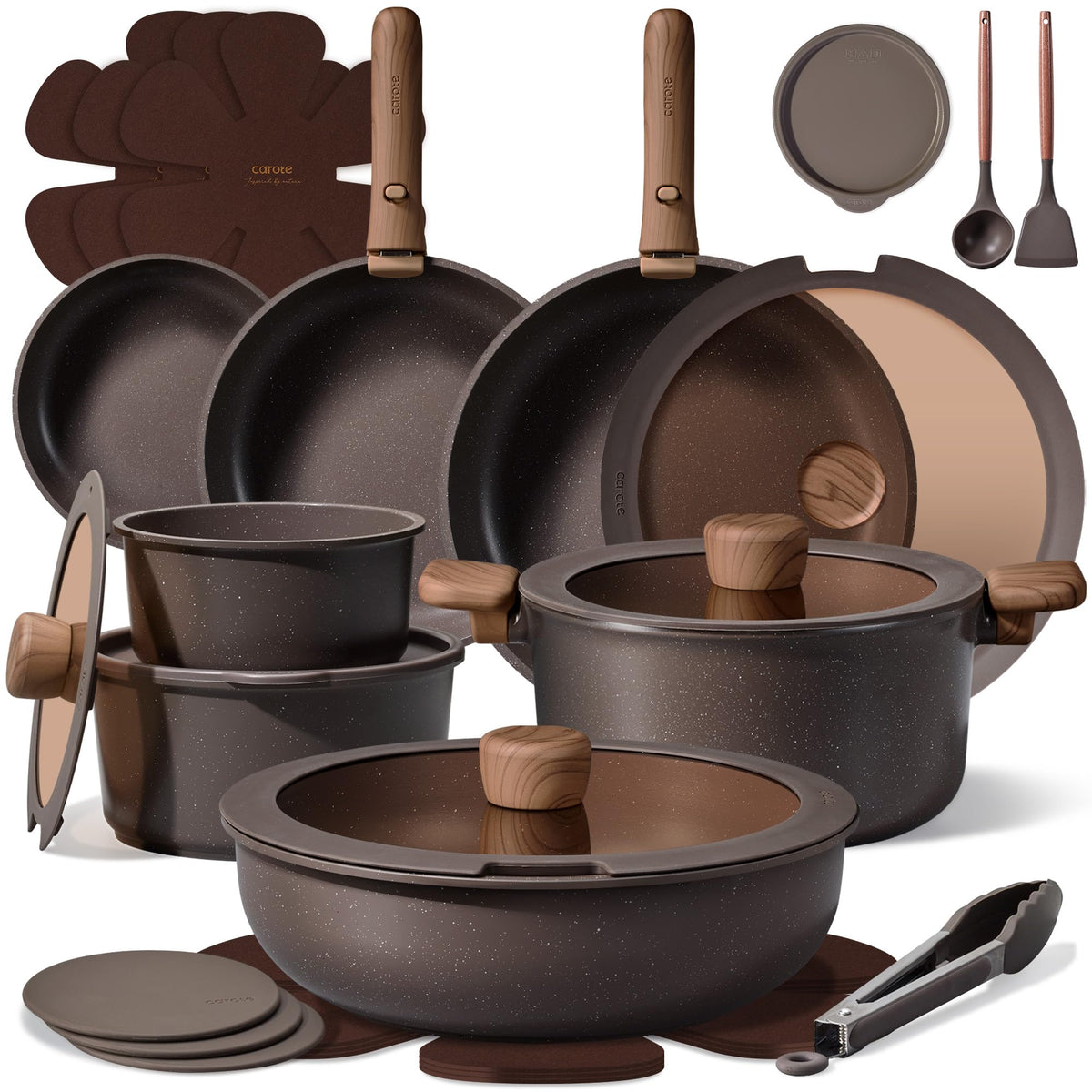 CAROTE 27pcs Pots and Pans Set Non Stick, Detachable Handle Cookware