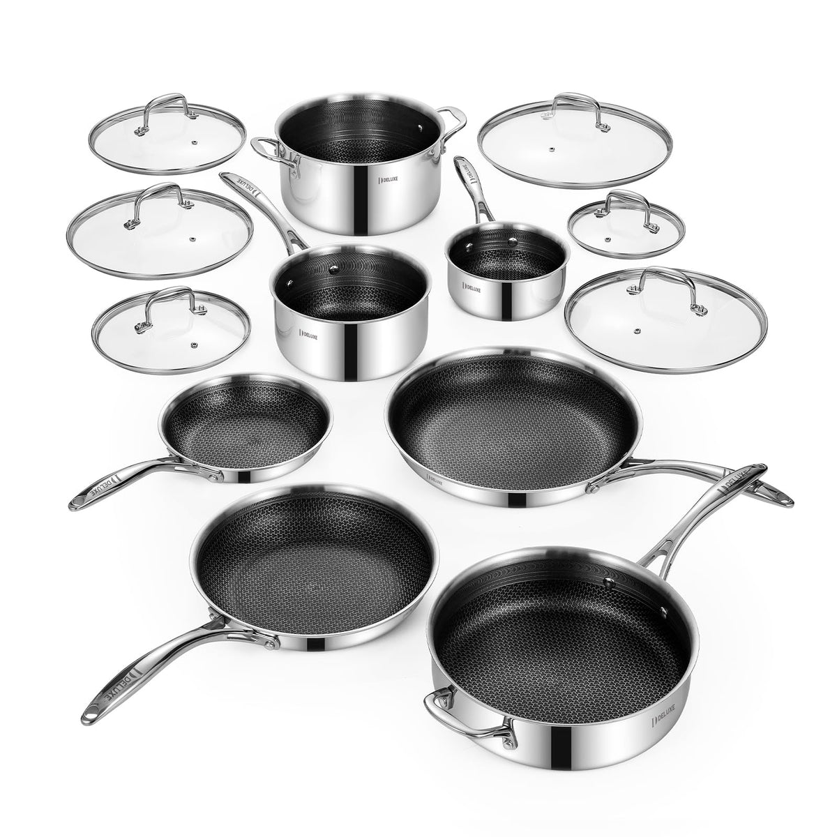 Deluxe 13 Piece Hybrid Ceramic Nonstick Stainless Steel Cookware Set