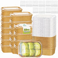 Kaderron 50 Pack 32 OZ Large Paper Bowls with Lids【with Spoons and Forks】, Heavy Duty Disposable Meal Prep Containers for Party, Disposable Bowls Bulk Soak-Proof and Microwave Safe for Hot/Cold Use