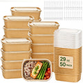 Holotap 50 Pack 29 OZ Brown Meal Prep Containers with Lids【with Spoons and Forks】, Disposable Kraft Paper Bowls, Microwave Safe for Hot/Cold Soup, Disposable Meal Prep Containers for Holiday Party