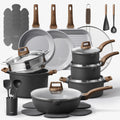 CAROTE 29pcs Ceramic Cookware Sets, Pots and Pans Set Gray