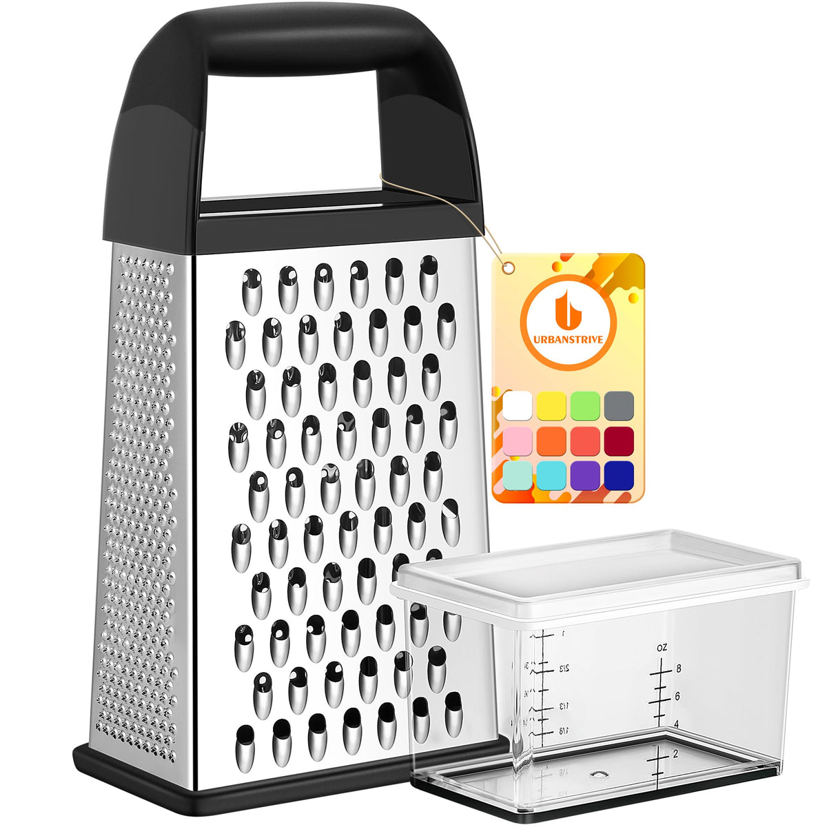 Cheese Grater With Container Box Grater Stainless Steel Kitchen Black | Dishwasher Safe 4 Sided Vegetable Shredder Zester Cheese Shredder Box Gratters for Carrot Potato Parmesan Citrus Lemon Gift